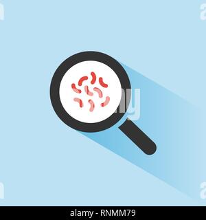 Loupe avec les germes. L'icône de micro-organismes bactériens couleur avec ombre sur un fond bleu. Vector illustration Illustration de Vecteur