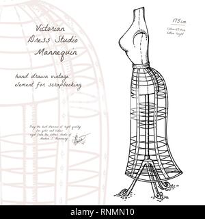 Vector hand drawn croquis de Victorian vintage mannequin pour l'habillage studio, objet rétro pour la décoration et débris booking Illustration de Vecteur