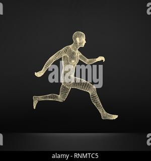 L'exécution de 3d l'homme. Fil de corps humain modèle. Symbole du sport. Low-poly, l'Homme en mouvement. Vector Illustration géométrique. Illustration de Vecteur