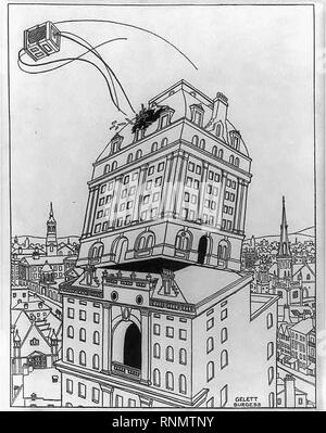 20180426005323 !Caricature montrant l'éclatement d'ascenseur haut de grand bldg. Banque D'Images