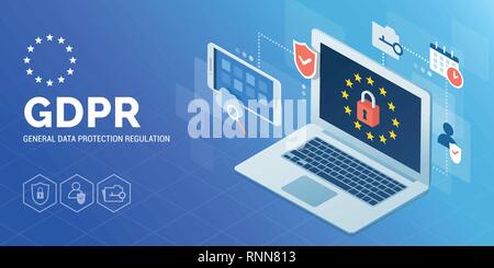 Règlement général sur la protection des données (PIBR) bannière : la sécurité en ligne et à la protection de la notion Illustration de Vecteur