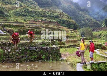 HAPAO, PHILIPPINES - 26 NOVEMBRE 2017 : les touristes visiter les terrasses de riz de Hapao en zone de montagnes de la Cordillère Hungduan, Philippines. 6 millions d'étrangers Banque D'Images