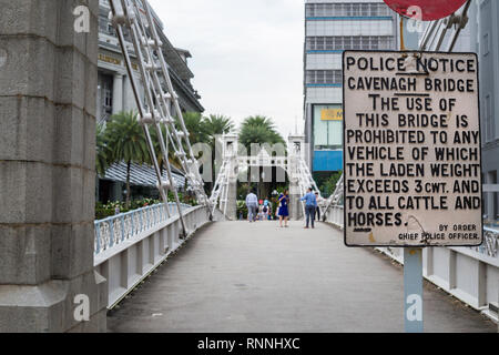 Cavenagh Pont sur la rivière Singapour, interdit aux bovins et chevaux, à Singapour. Banque D'Images