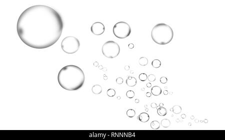 Bulles d'oxygène pur isolé sur fond blanc. Les superpositions de textures. Banque D'Images
