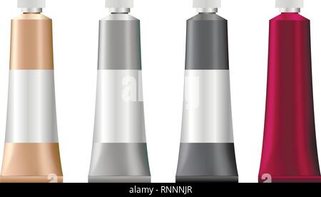 3D réaliste du tube de peinture à l'huile. Ensemble de maquettes de tubes pour paint, coller, la colle, la crème. Vector illustration. Illustration de Vecteur
