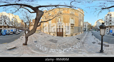 Vue panoramique à 360° de Palais des marques de Dos Aguas à Valence, Espagne