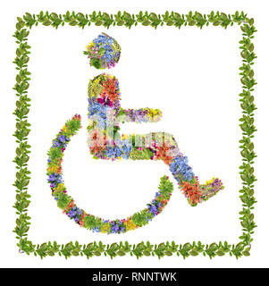 Personne en fauteuil roulant de symbole printemps fleurs et plantes. Collage fait main isolées pour studio macrophotographie. Banque D'Images