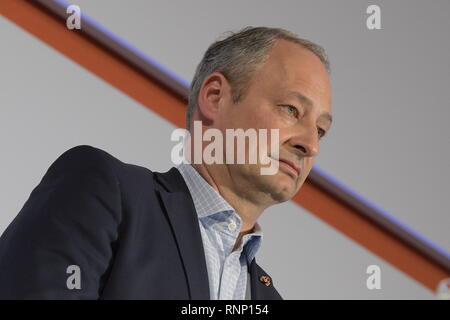 Vienne, Autriche. 19 février 2019. « Ensemble, nous sommes Vienne. Ensemble, nous sommes l'Europe. - Vienne comme capitale sociale de l'Europe. L'image montre le candidat principal Andreas Schieder Banque D'Images