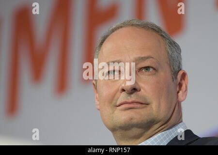 Vienne, Autriche. 19 février 2019. « Ensemble, nous sommes Vienne. Ensemble, nous sommes l'Europe. - Vienne comme capitale sociale de l'Europe. L'image montre le candidat principal Andreas Schieder Banque D'Images