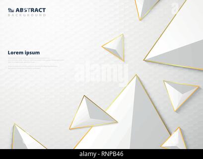 Polygone triangle blanc dégradé Abstract pattern avec cadre doré. Présentation de luxe moderne dans un style futuriste. À l'aide d'ad, poster, b Illustration de Vecteur