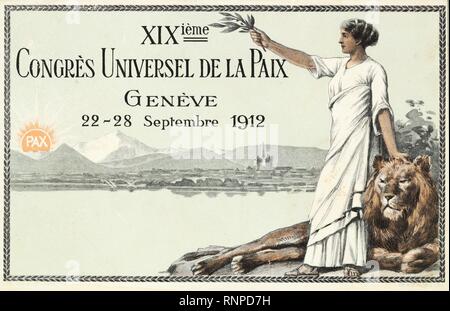Carte postale du XIXème Congrès universel de la Paix à Genève. Banque D'Images
