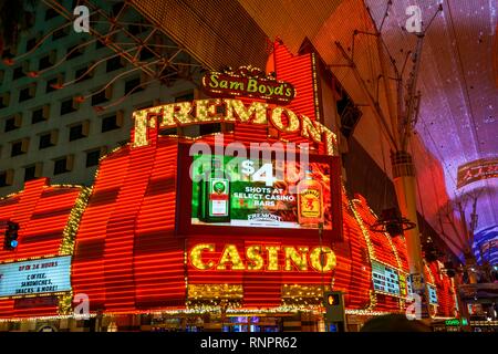 Fremont Casino, Fremont Street Experience dans le vieux Las Vegas, scène de nuit, le centre-ville, Las Vegas, Nevada, USA, Amérique du Nord Banque D'Images