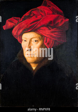 Portrait d'un homme. Probablement autoportrait de l'artiste flamand Jan Van Eyck (avant 1390-1441), peinture à l'huile sur panneau, 1433 Banque D'Images