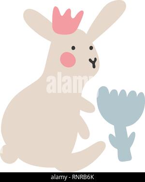 Aventures de lapins de Pâques, qui sont à la recherche d'œufs et de se cacher. Éléments de conception de Pâques dans un style minimaliste et vector. Illustrations pour enfants Illustration de Vecteur