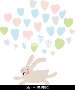 Aventures de lapins de Pâques, qui sont à la recherche d'œufs et de se cacher. Éléments de conception de Pâques dans un style minimaliste et vector. Illustrations pour enfants Illustration de Vecteur