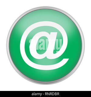 Un bouton graphique web vert symbole email @ isolated on white with clipping path Banque D'Images