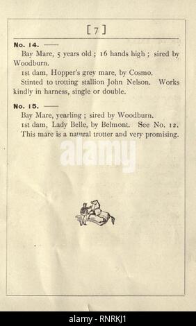 Catalogue de chevaux pur-sang, la propriété de James Mee, Esq., pour être vendus aux enchères par MM. et Killip Co. le Jeudi, Septembre 13th, 1873, à 11 heures, heures, au State Fair Grounds, Banque D'Images