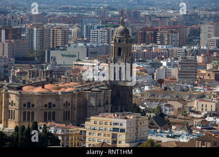 La cathédrale de Malaga, Catedral de la Encarnación de Málaga, vu de l'Alcabaza Banque D'Images