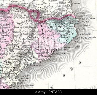 La Catalogne. 1862 Johnson Carte de l'Espagne et le Portugal - Geographicus - SpainPortugal-j-62 (rognée). Banque D'Images