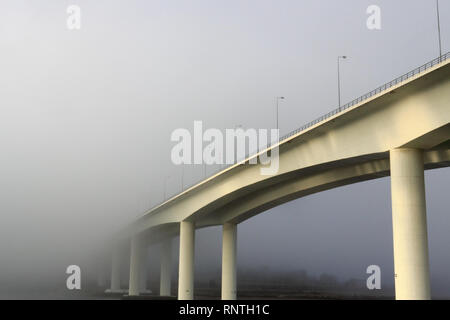 L'un des nouveaux ponts de Porto dans la brume du matin Banque D'Images