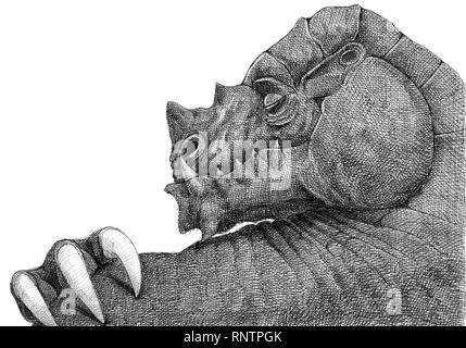 Sleeping Dragon. Illustration d'encre. Fantasy art. Banque D'Images