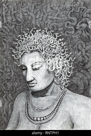 Créature mythologique Medusa gorgon. Portrait de femme. Dessin au stylet. Banque D'Images