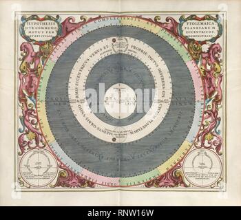 Cellarius Harmonia Macrocosmica - hypothèse Ptolemaica. Banque D'Images