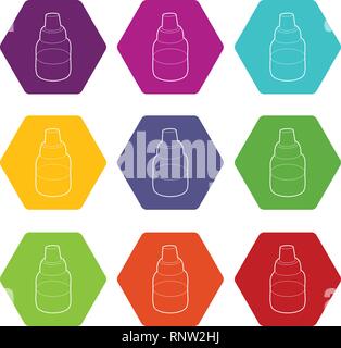 Flacon avec pipette pour vaping icons set 9 vector Illustration de Vecteur