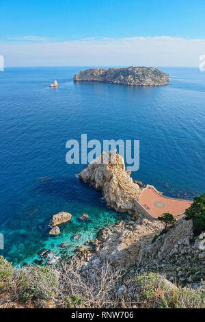 Espagne mer Méditerranée la réserve marine des îles Medes vu de la côte, l'Estartit, Costa Brava, Catalogne Banque D'Images