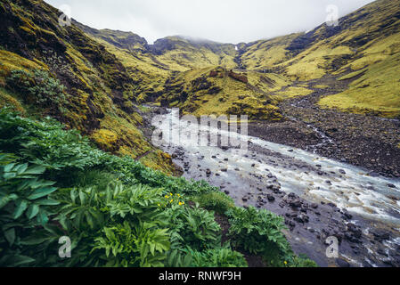 Seljvavellir abandonnés à côté de la vallée dans la piscine partie sud-est de l'Islande Banque D'Images