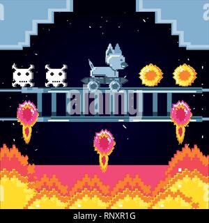 Scène de jeu vidéo classique avec caractère flamme vector illustration design Illustration de Vecteur