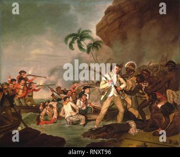 "Mort du capitaine James Cook", huile sur toile de George Carter, 1783. Banque D'Images