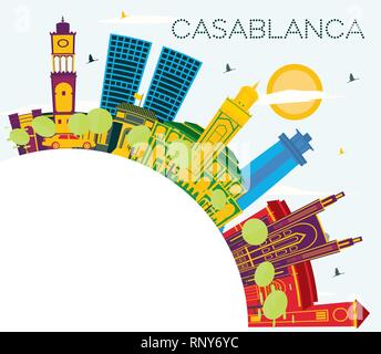 Casablanca Maroc Ville avec des bâtiments, de couleur bleu ciel et l'espace de copie. Vector Illustration. Concept du tourisme avec l'architecture historique. Illustration de Vecteur