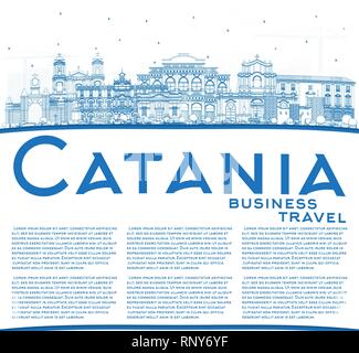 Contours Catania Italie Ville Skyline bleu avec les bâtiments et l'espace de copie. Vector Illustration. Les voyages d'affaires et tourisme Concept. Illustration de Vecteur