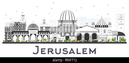 Jérusalem Israël avec toits de bâtiments gris isolé sur blanc. Vector Illustration. Les voyages d'affaires et tourisme Concept avec l'architecture historique. Illustration de Vecteur