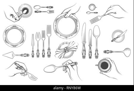 Mains avec couverts Illustration de Vecteur