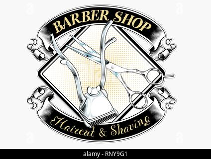Salon de Coiffure Coupe de cheveux vintage rétro classique vecteur logo logo Illustration de Vecteur