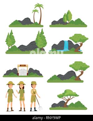 Définir les animaux de zoo réserver avec safari les gens vector illustration Illustration de Vecteur