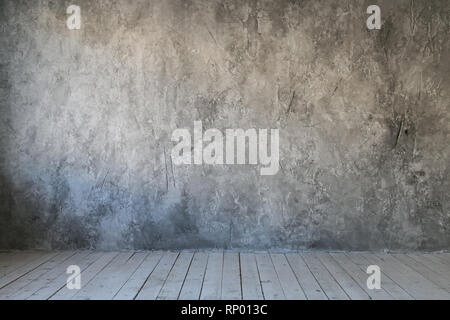 Mur texturé gris du béton et plancher de bois. Espace libre pour le texte Banque D'Images