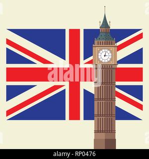 Big Ben avec pavillon britannique. Vector illustration Illustration de Vecteur