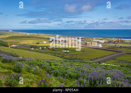 Vik i Myrdal village en Islande, vue de l'église hill Banque D'Images