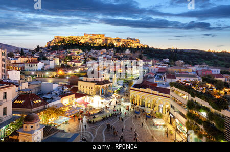 Athènes - l'acropole de nuit, Grèce Banque D'Images