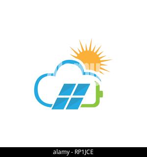 Nature solaire énergie avec panneau solaire et batterie logo vector design Illustration de Vecteur