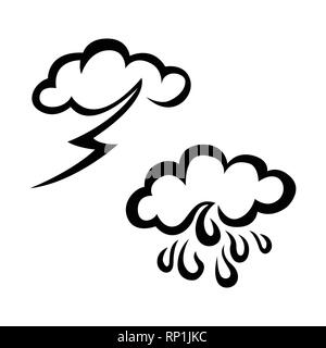 De pleuvoir et storming croquis météo icon set. Météo Icon Set dessiné à la main. Vecteur Météo Icon Set. Météo Icon Set isolé sur fond blanc Illustration de Vecteur