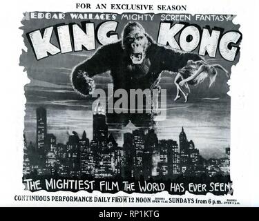 King Kong version originale 1933 Fay Wray Edgar Wallace Merian C. Cooper Ernest Schoedsack Willis O'Brien David O. Selznick herald flyer pour London premiere montrant Coliseum Theatre Charing Cross RKO Radio Pictures Banque D'Images