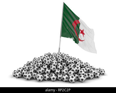 Tas de ballons de soccer et d'un drapeau. Image avec clipping path Banque D'Images