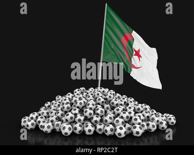 Tas de ballons de soccer et d'un drapeau. Image avec clipping path Banque D'Images