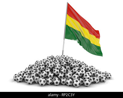 Tas de ballons de soccer et d'un drapeau. Image avec clipping path Banque D'Images