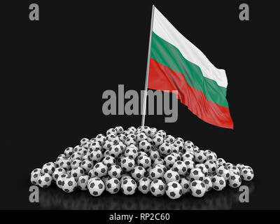 Tas de ballons de soccer et d'un drapeau. Image avec clipping path Banque D'Images