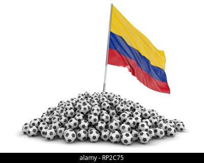 Tas de ballons de soccer et d'un drapeau. Image avec clipping path Banque D'Images